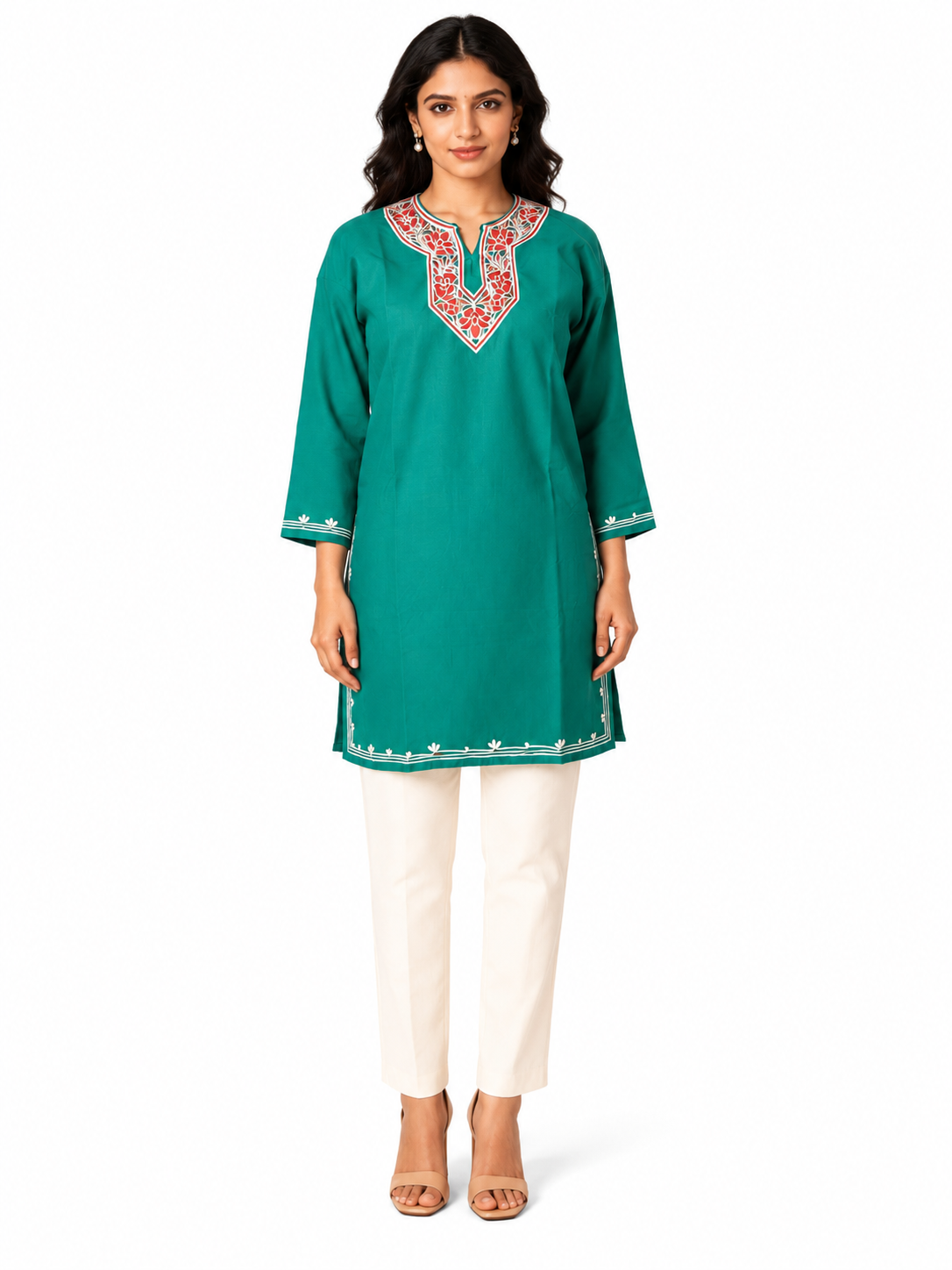Noor : Aari embroidery summer kurti | Dark Teal